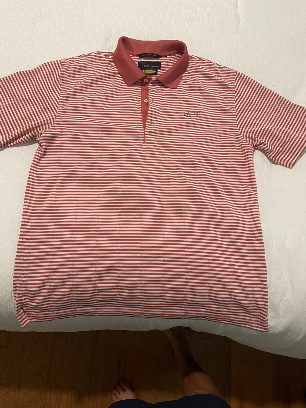 Greg Norman Collection Red & White Striped Polo Shirt